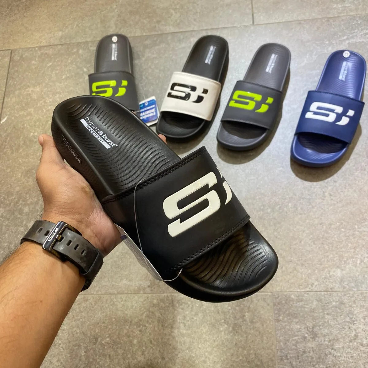 Skechers Hyper Burst Recovery Black Slides