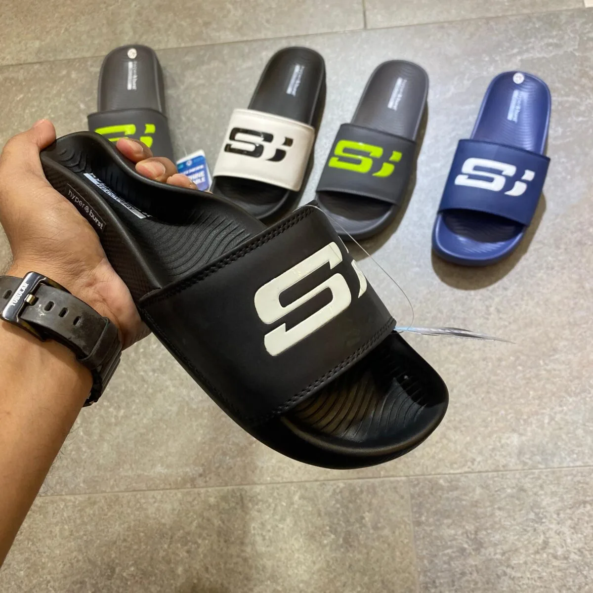 Skechers Hyper Burst Recovery Black Slides - Image 2