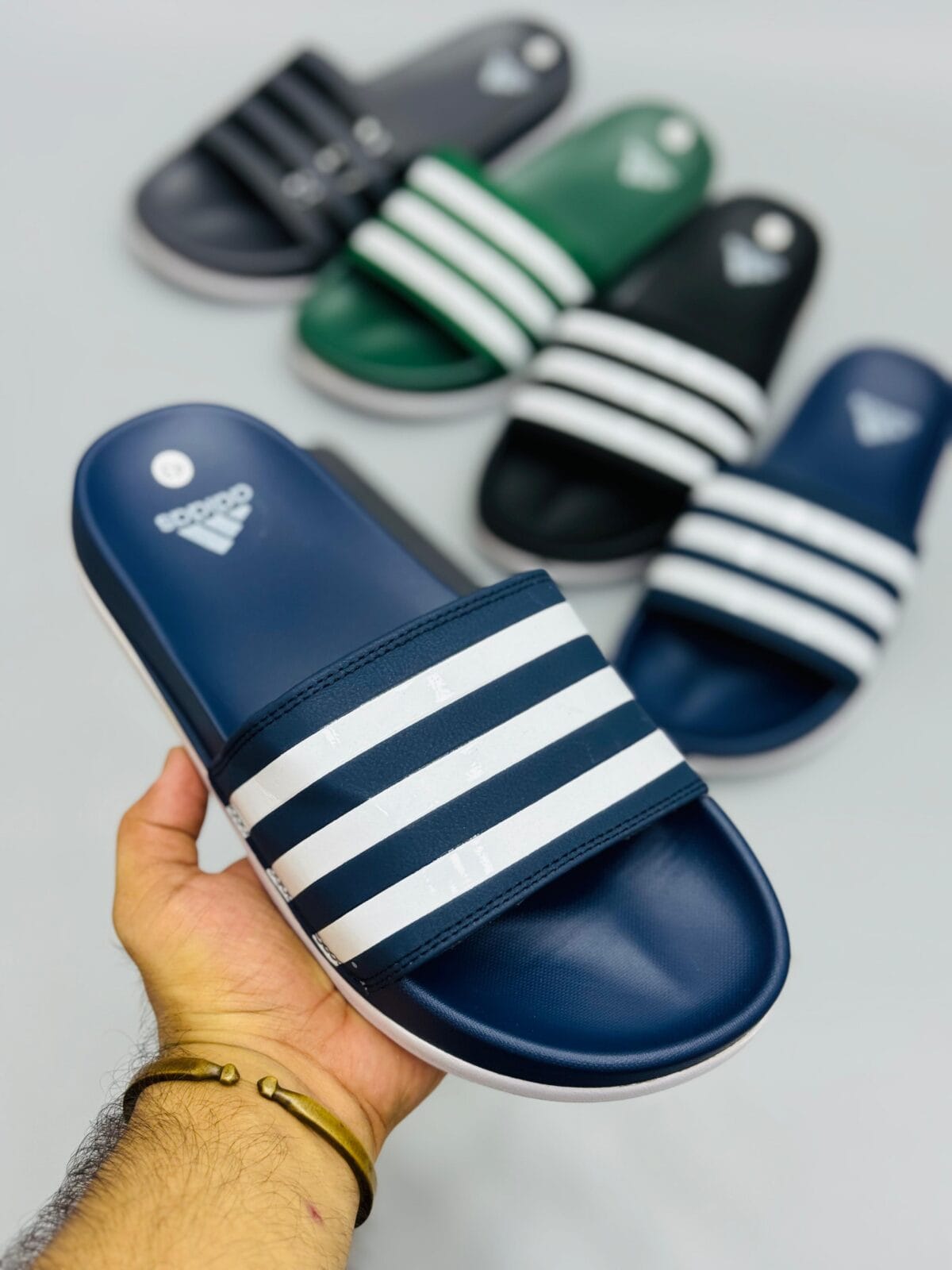 AD Adilette 3 Stipe Blue Slides - Image 3