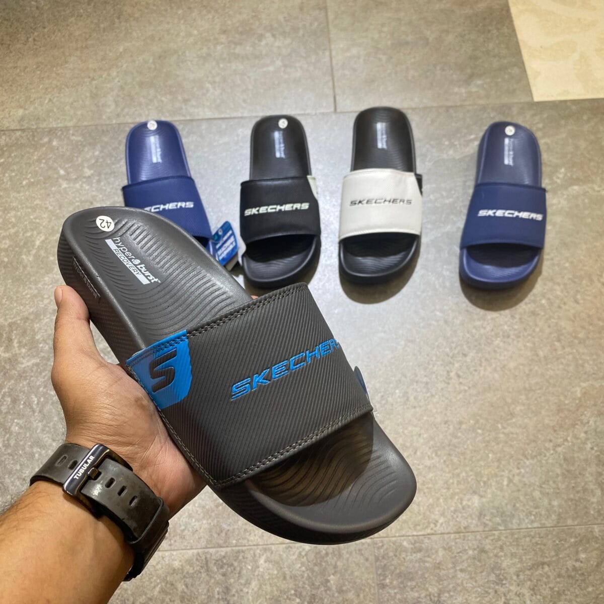 Skechers Hyper Burst Recovery Gray Slides - SS