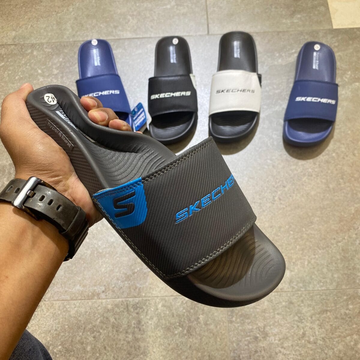 Skechers Hyper Burst Recovery Gray Slides - SS - Image 2