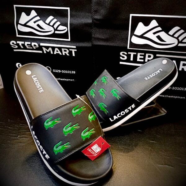 Lacoste Premium Croc Logo Slides – Black