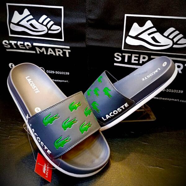 Lacoste Premium Croc Logo Slides – Gray